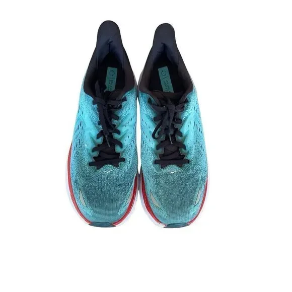 HOKA One One Men's Teal Lace Up Round Toe Clifton 8 Running Shoes Size 9.5D